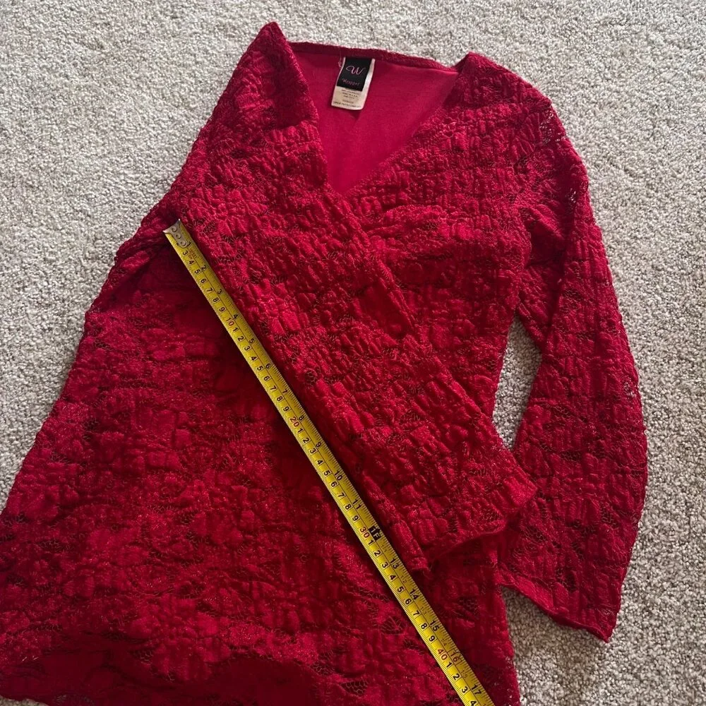 Vintage Wrapper Red Lace Babydoll Long Sleeve Italian Top size Medium - Picture 9 of 9